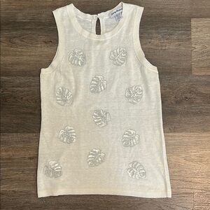 Tommy Bahama Ivory Sleeveless Blouse with Silver Palm Sequin Leaf Accents XS